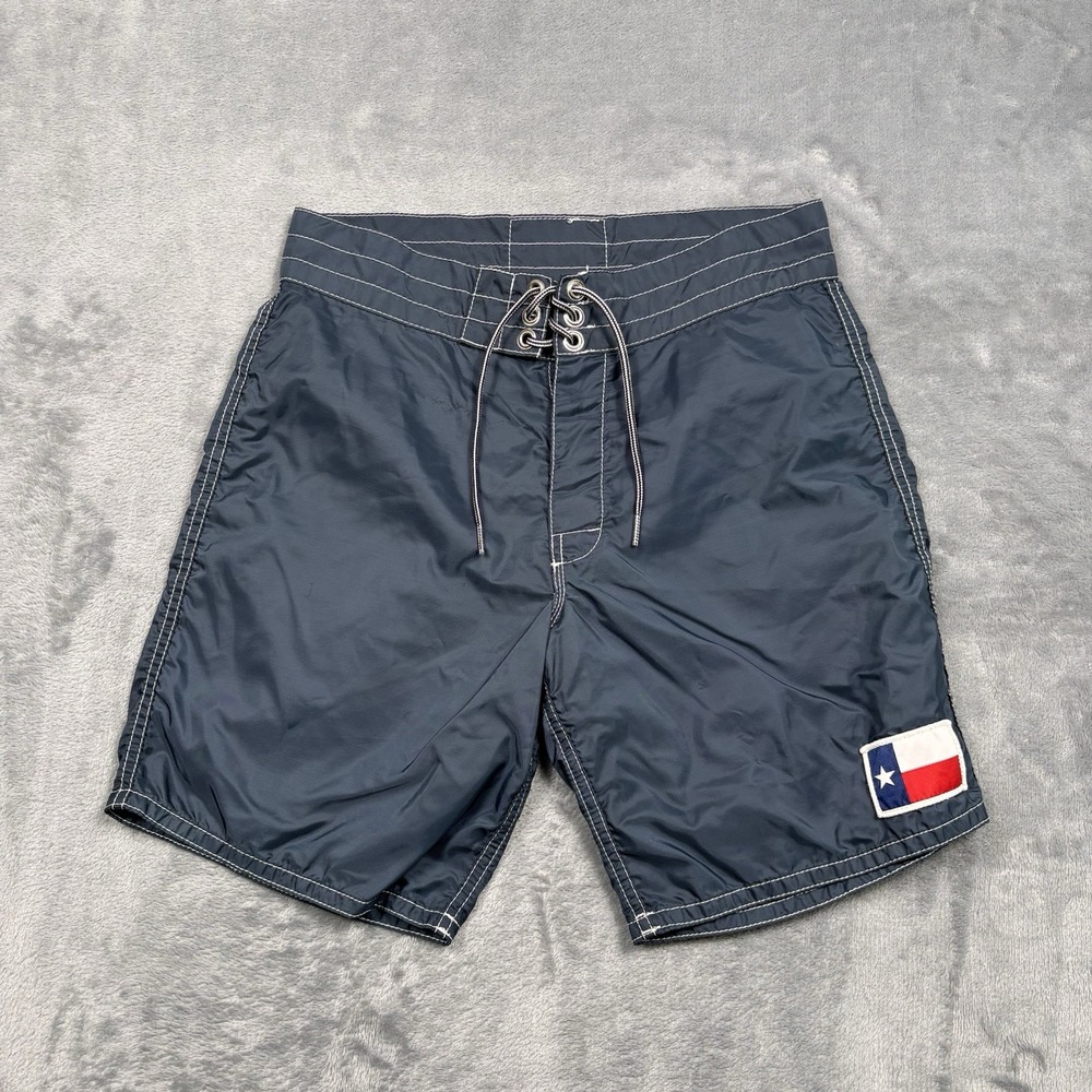 Birdwell Beach Britches Texas Flag Blue Nylon Board Shorts Size 28 7" Inseam